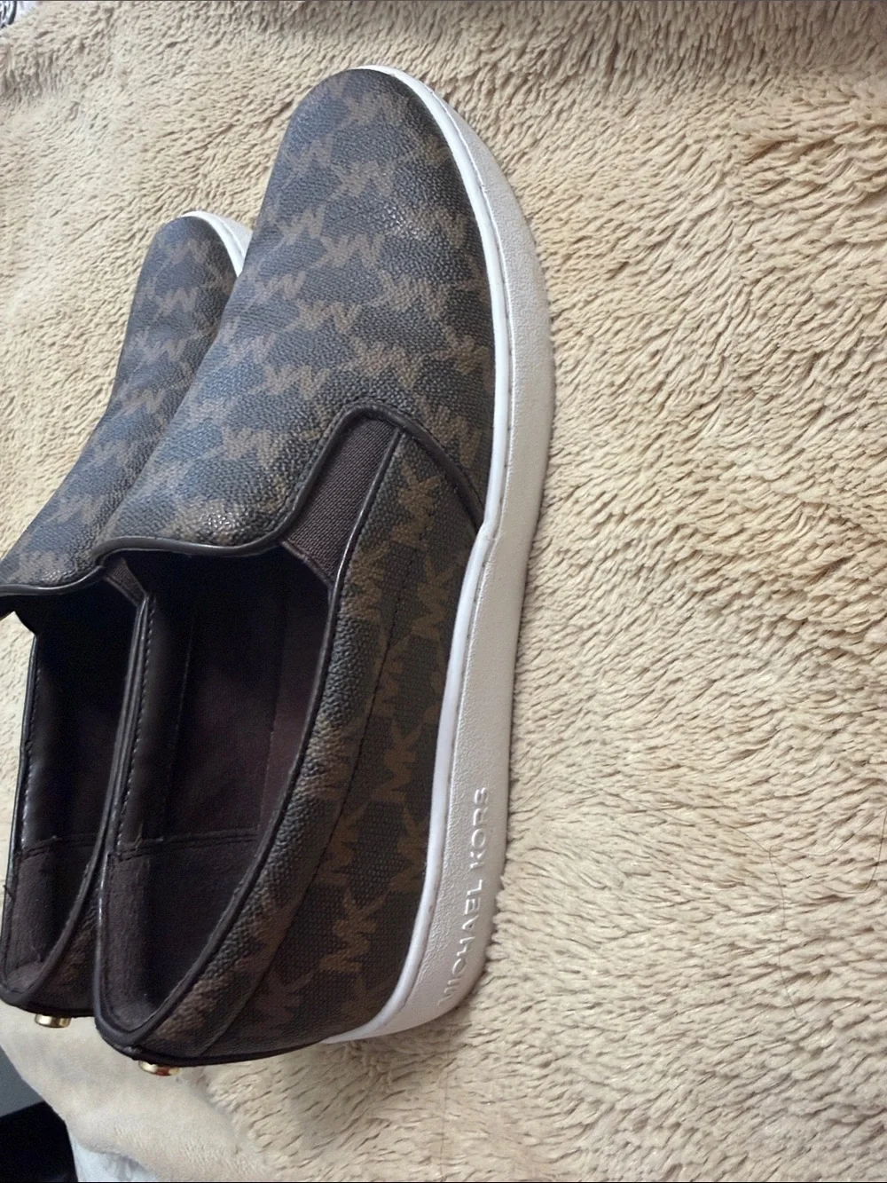 Michael Kors Brown Monogram Slip-On Loafers